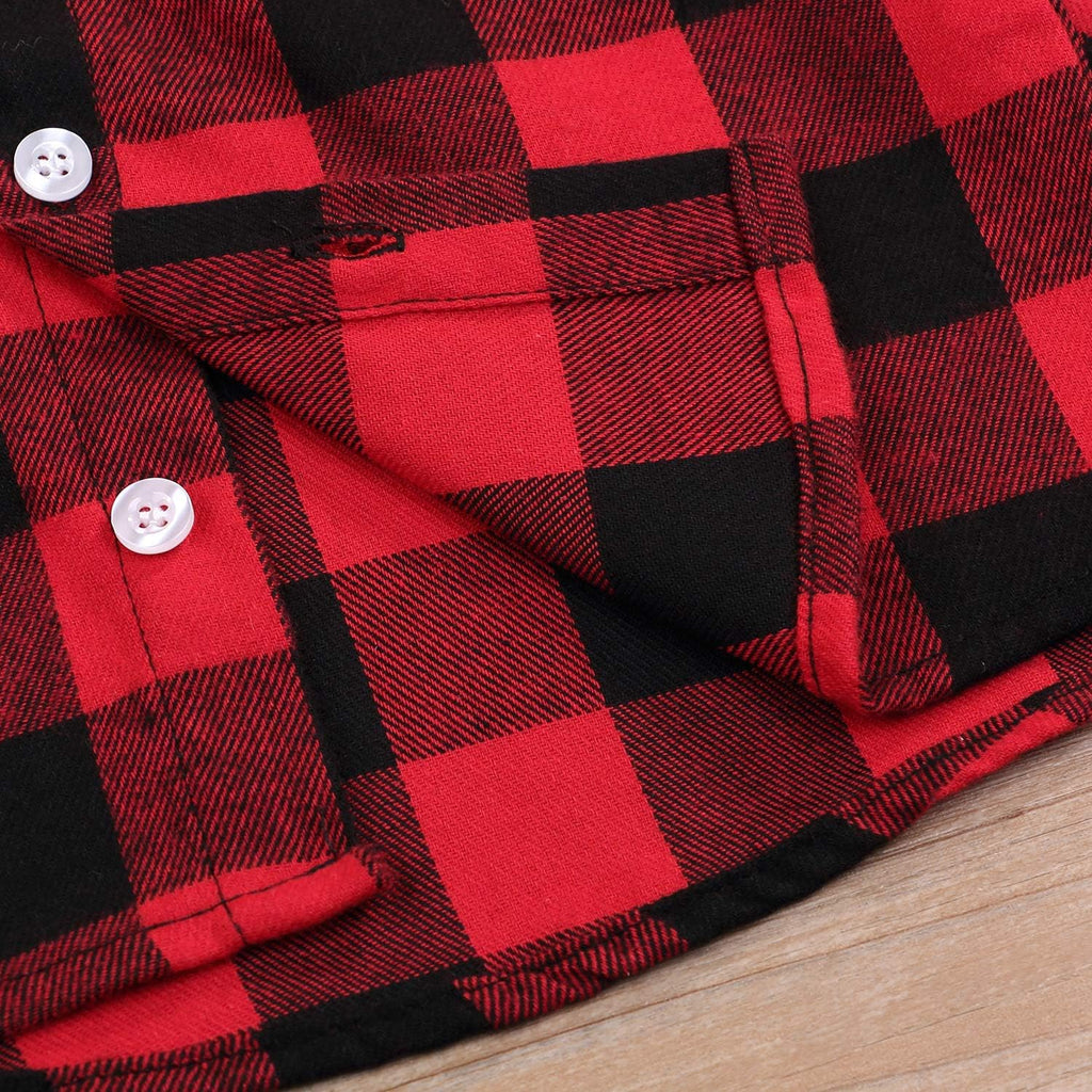 Kids Little Boys Girls Baby Long Sleeve Button down Red Plaid Flannel Shirt Plaid Girl Boy NB-6T