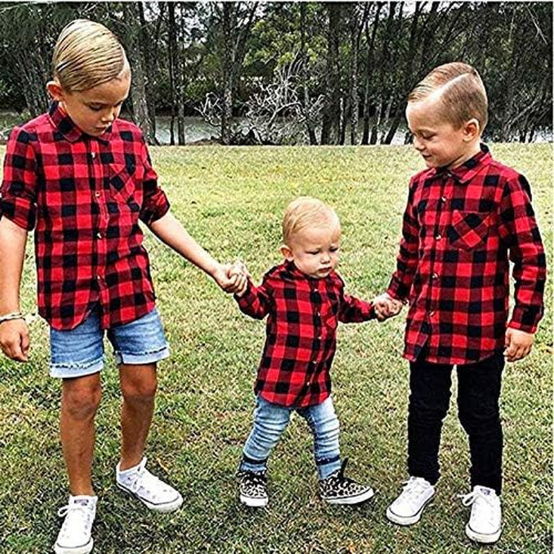 Kids Little Boys Girls Baby Long Sleeve Button down Red Plaid Flannel Shirt Plaid Girl Boy NB-6T