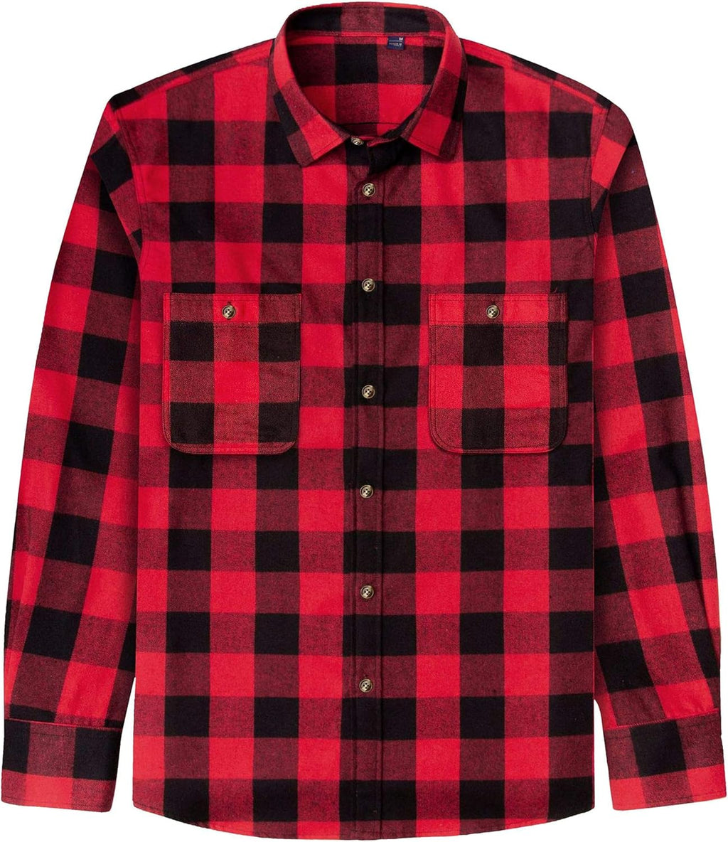 Flannel Shirt for Men Plaid Long Sleeve Casual Button down Shirts Regular Fit Cotton Buffalo Checkered Top with Pockets