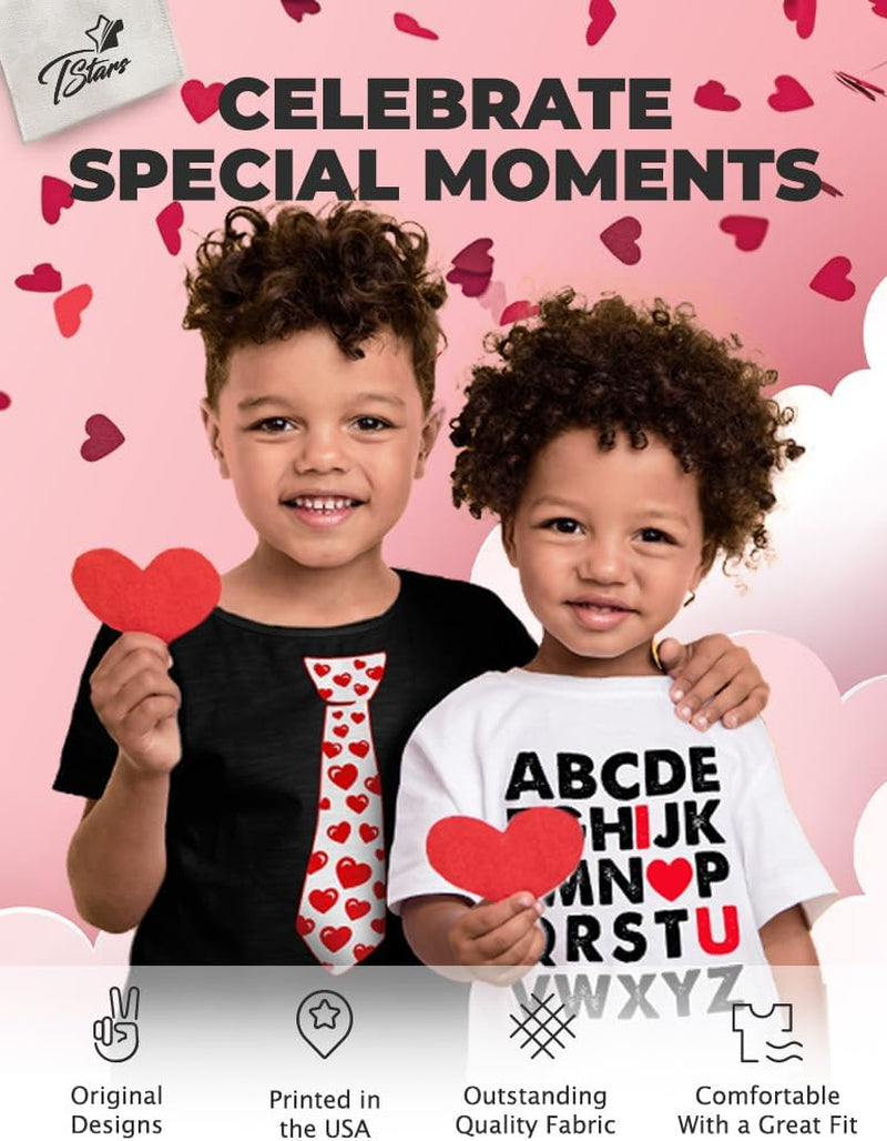 Kids Valentines Day Shirt Red Hearts Tie Valentine Shirts for Youth and Toddler Boys & Girls