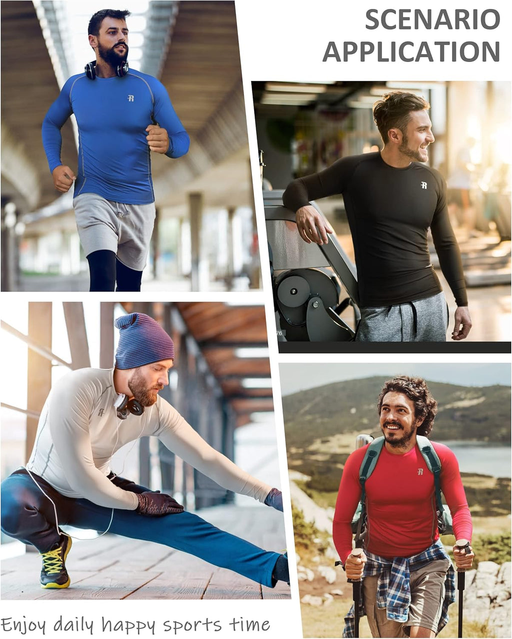 Compression Shirts for Men Long Sleeve Cool Dry Athletic Workout Tee Shirts Fishing Sun Shirts Sports Thermal Tights