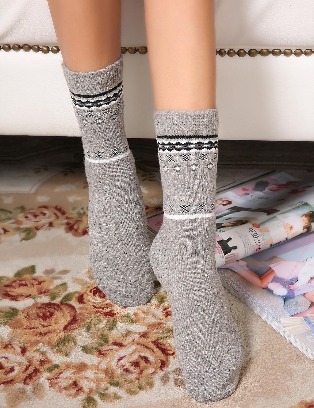 6 Pairs Womens Wool Socks Thick Knit Warm Casual Wool Cozy Crew Winter Socks Christmas Gifts