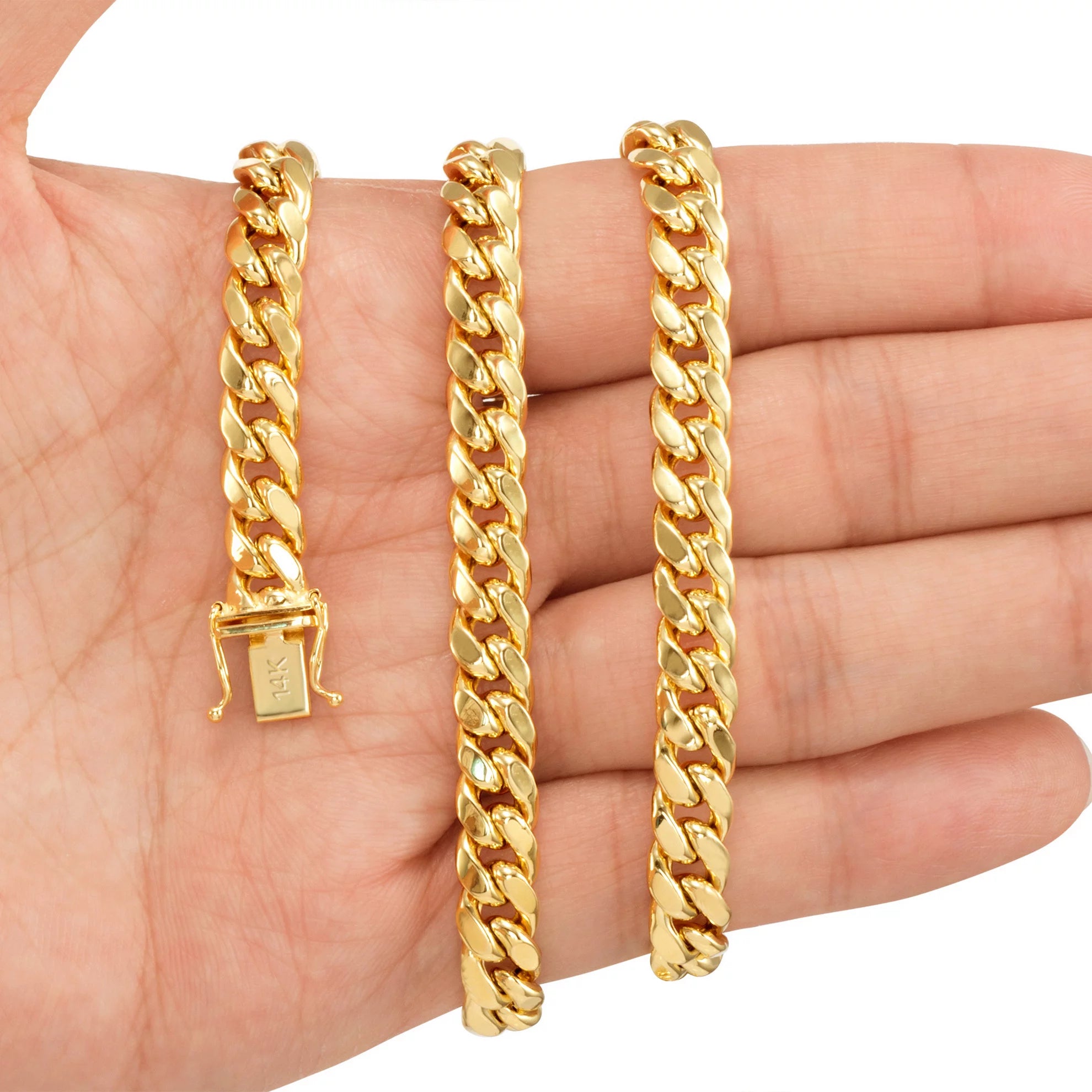 14K Real Yellow Gold Miami Cuban Link 7.5Mm Chain Necklace (16"-30") Italian Jewelry for Men & Women