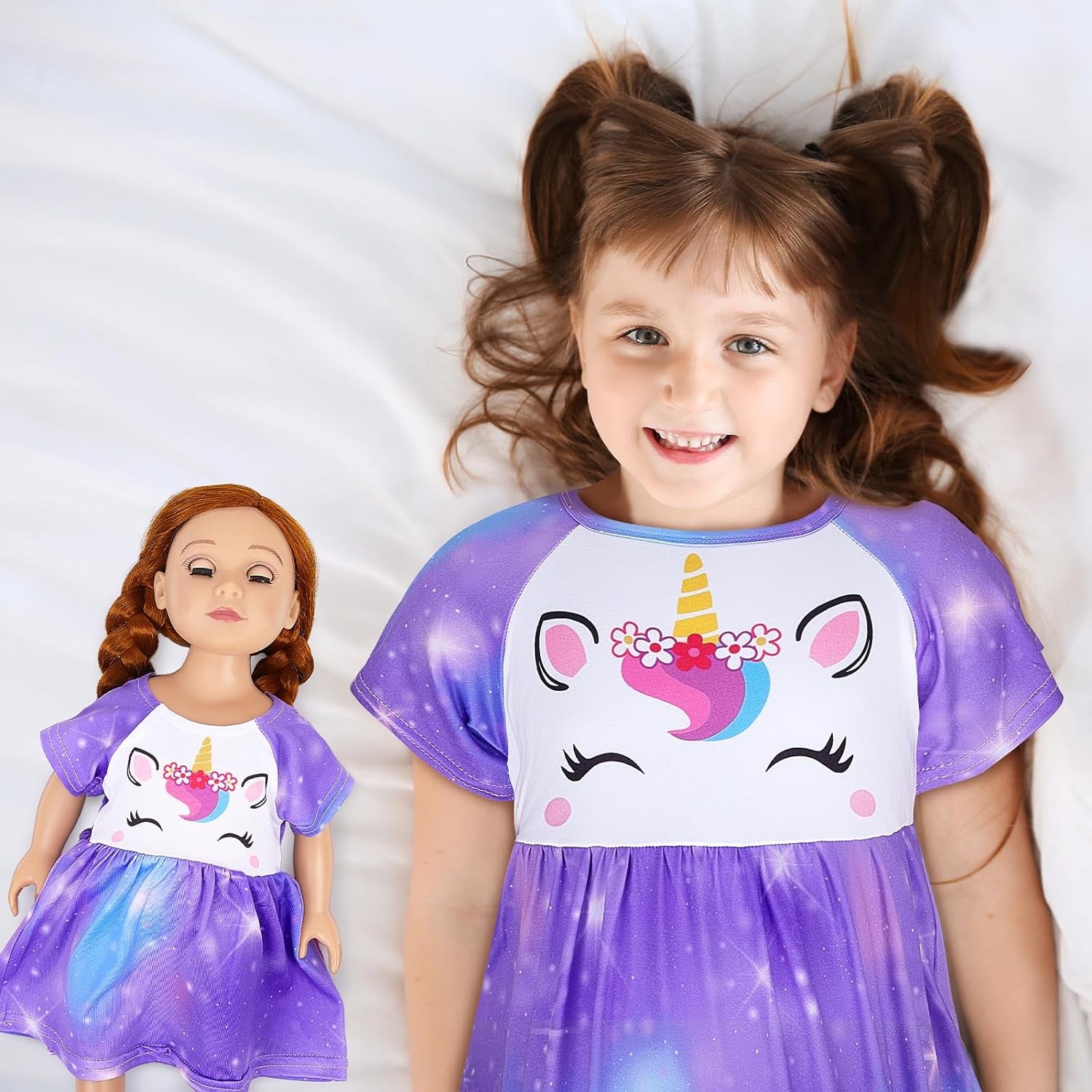 Doll and Girl Matching Nightgown Unicorn Outfit Pajamas Night Dress for Girls and 18" Dolls Clothes