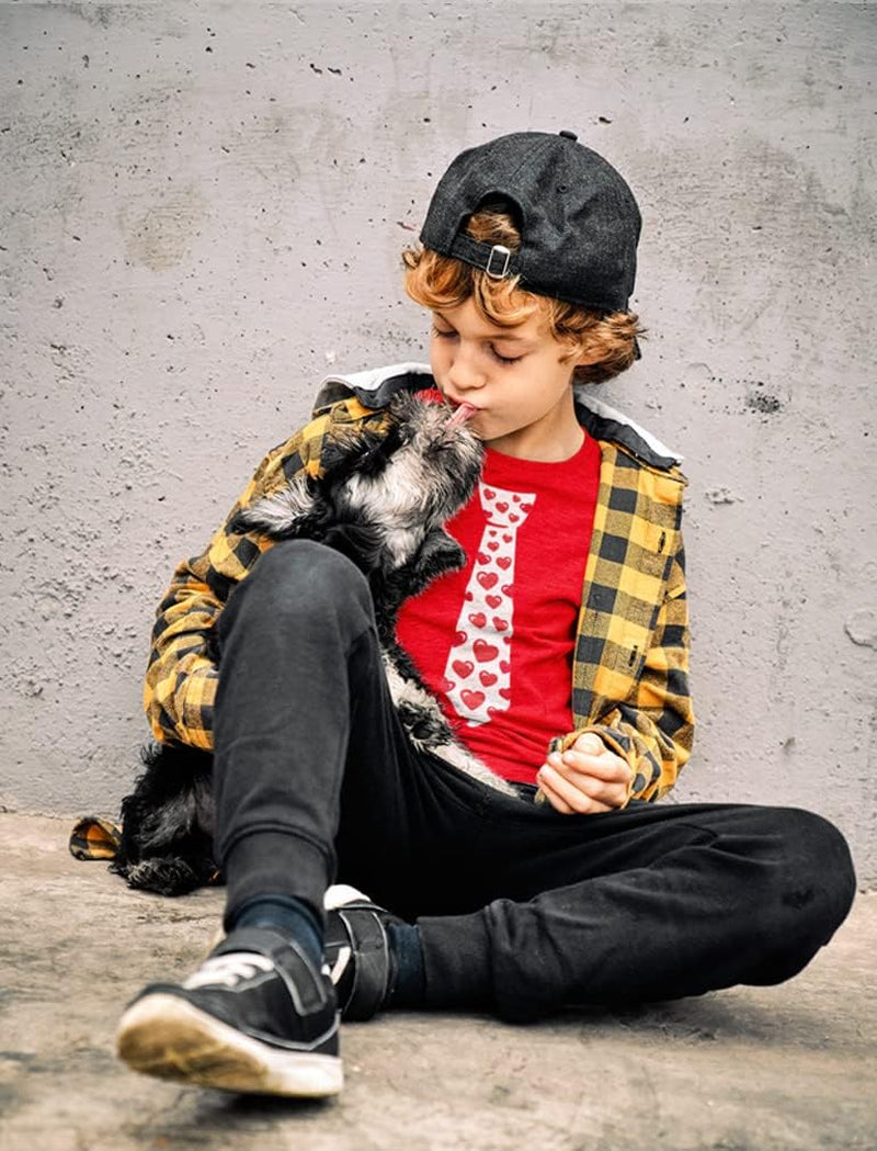 Kids Valentines Day Shirt Red Hearts Tie Valentine Shirts for Youth and Toddler Boys & Girls