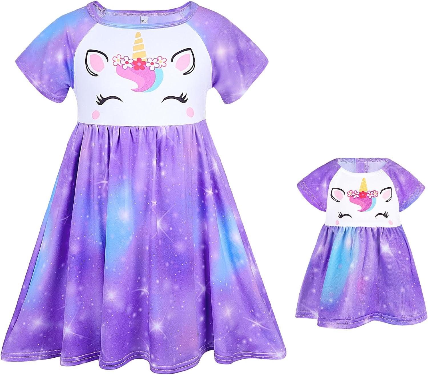 Doll and Girl Matching Nightgown Unicorn Outfit Pajamas Night Dress for Girls and 18" Dolls Clothes