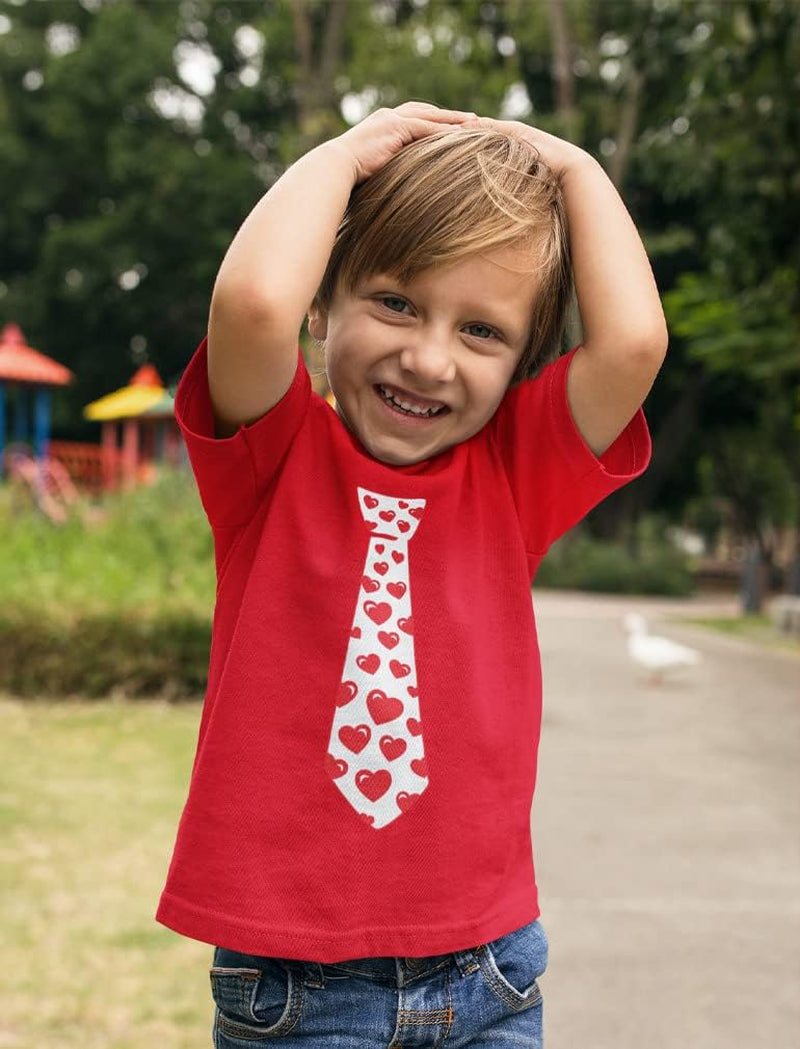 Kids Valentines Day Shirt Red Hearts Tie Valentine Shirts for Youth and Toddler Boys & Girls