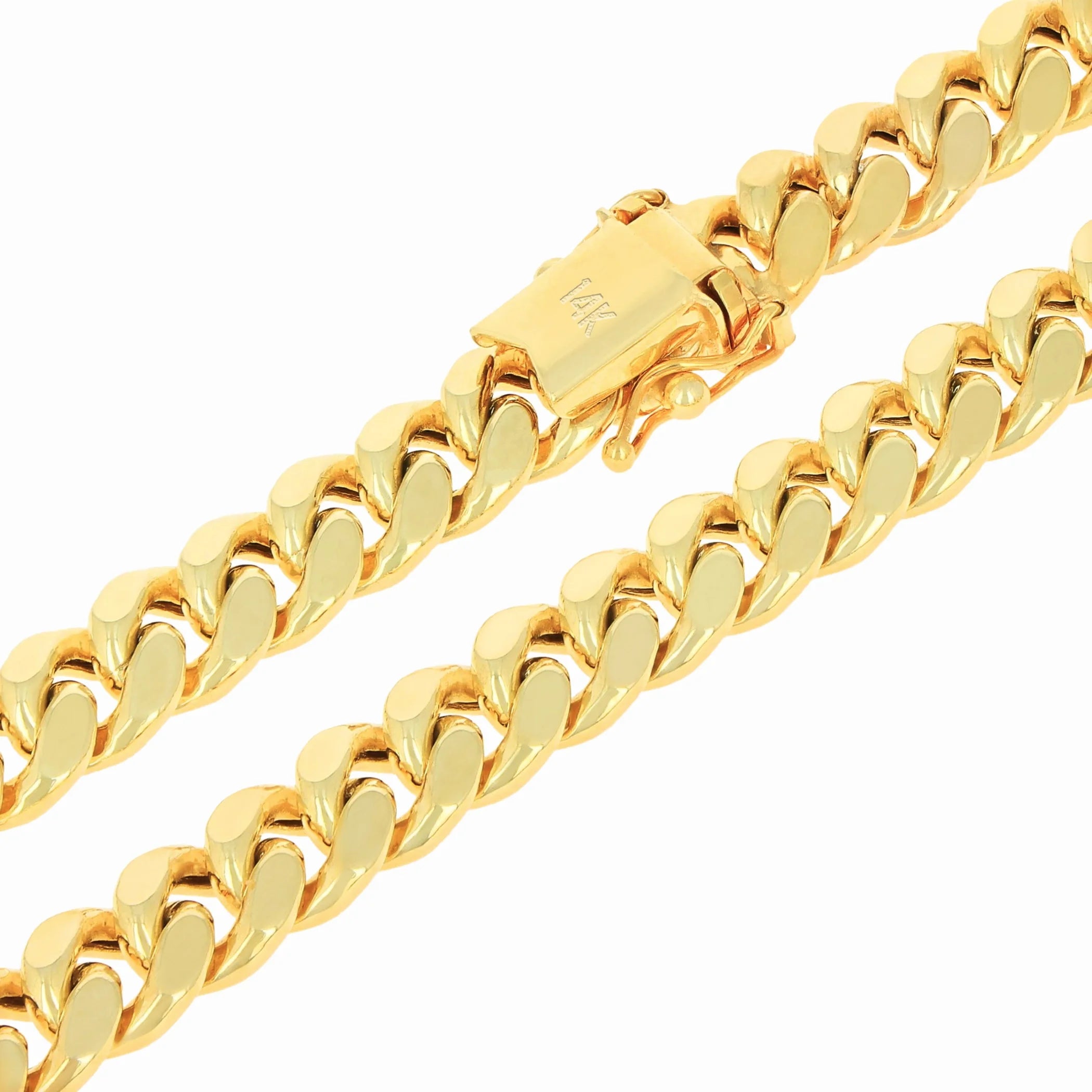 14K Real Yellow Gold Miami Cuban Link 7.5Mm Chain Necklace (16"-30") Italian Jewelry for Men & Women