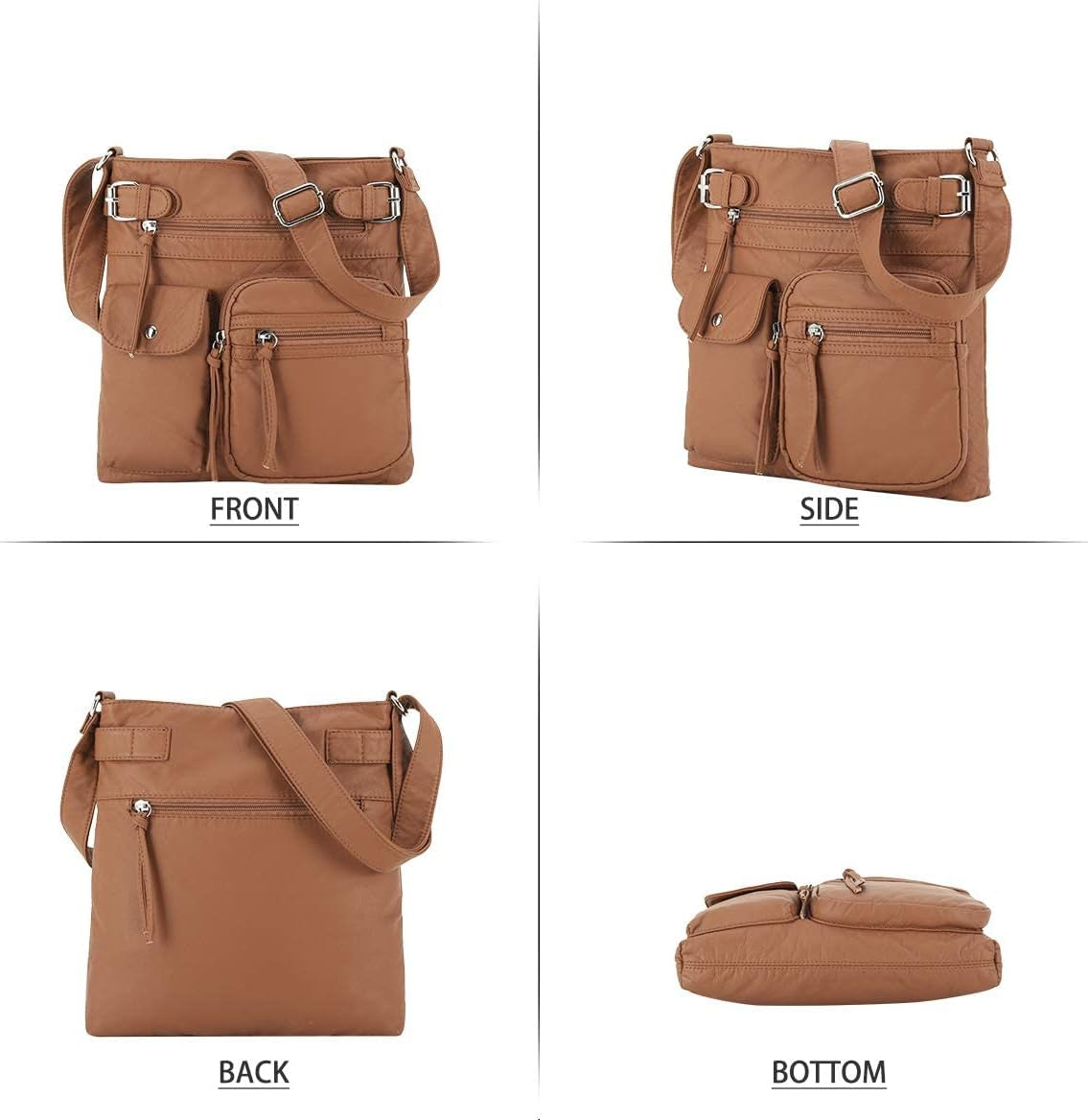 Crossbody Bags for Women Washed Leather Shoulder Bags Multi Pocket Soft Hobo Purses and Medium Handbags