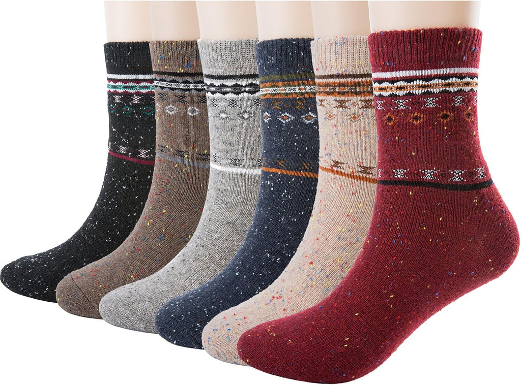 6 Pairs Womens Wool Socks Thick Knit Warm Casual Wool Cozy Crew Winter Socks Christmas Gifts