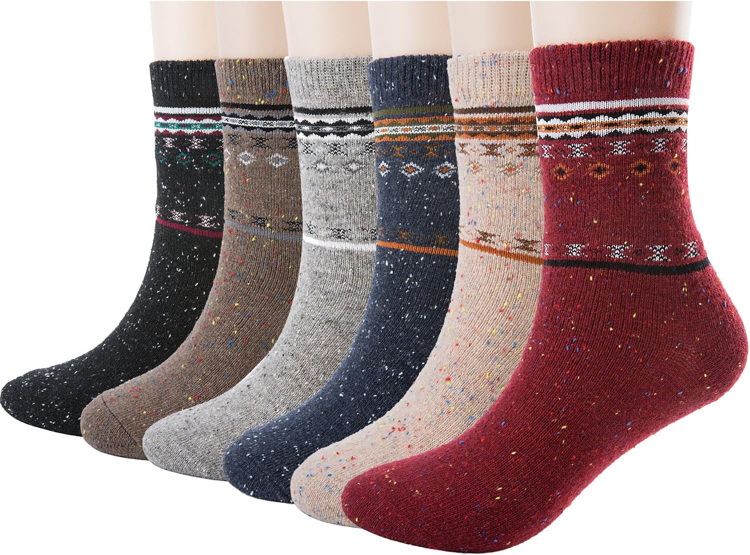 6 Pairs Womens Wool Socks Thick Knit Warm Casual Wool Cozy Crew Winter Socks Christmas Gifts