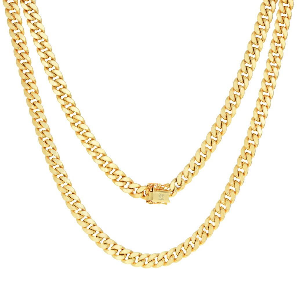 14K Real Yellow Gold Miami Cuban Link 7.5Mm Chain Necklace (16"-30") Italian Jewelry for Men & Women