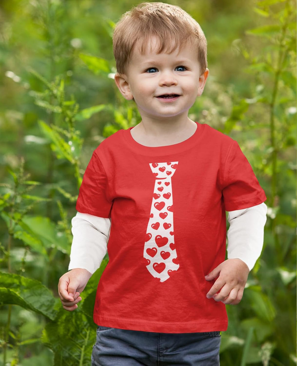 Kids Valentines Day Shirt Red Hearts Tie Valentine Shirts for Youth and Toddler Boys & Girls