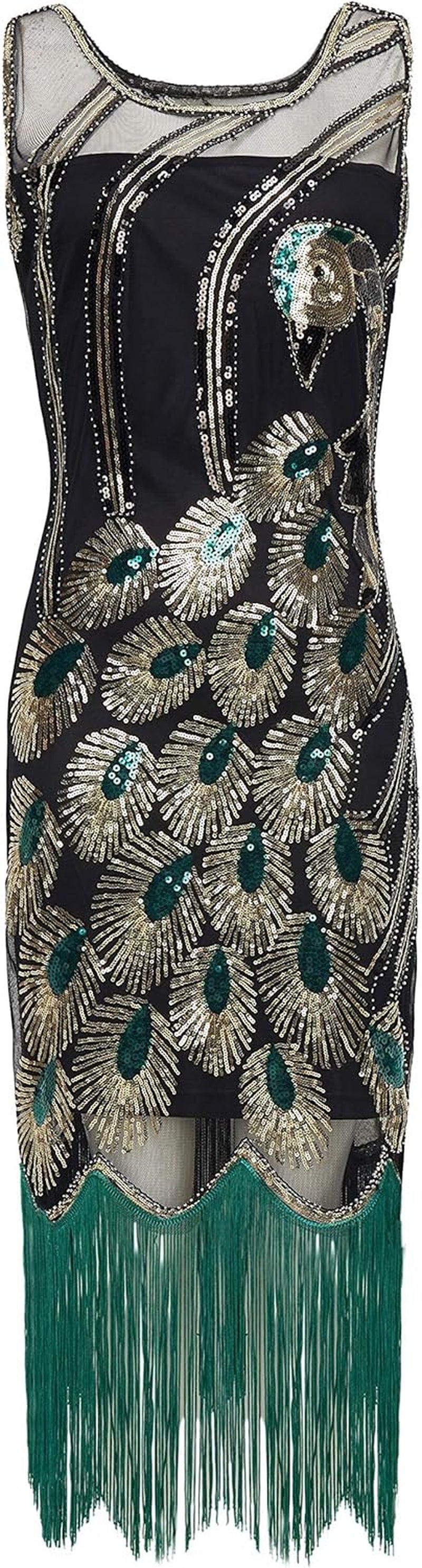 20'S Vintage Peacock Sequin Fringed Party Flapper Dress