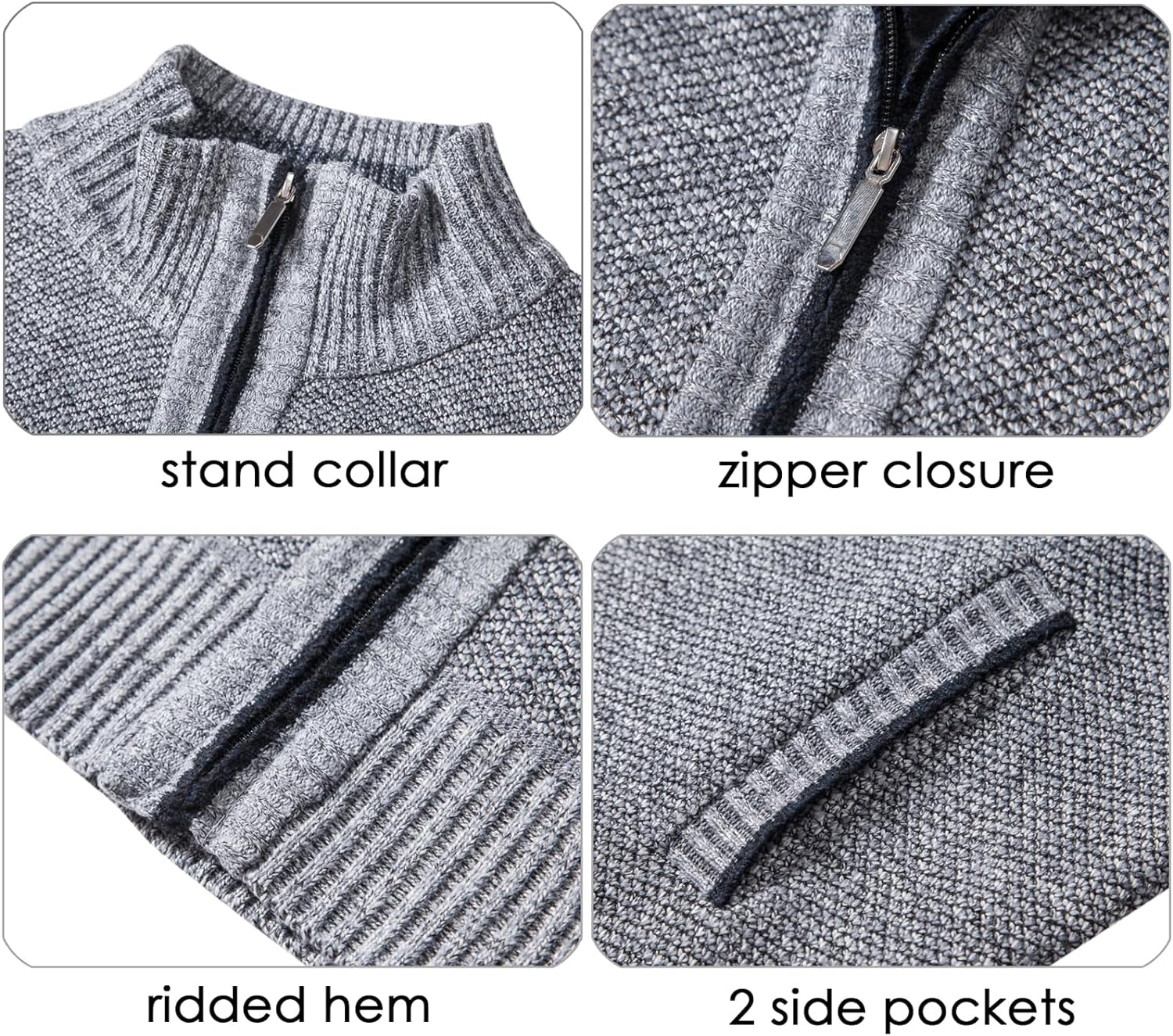 Men'S Casual Full Zip Slim Thick Knitted Cardigan Sweaters with Pockets
