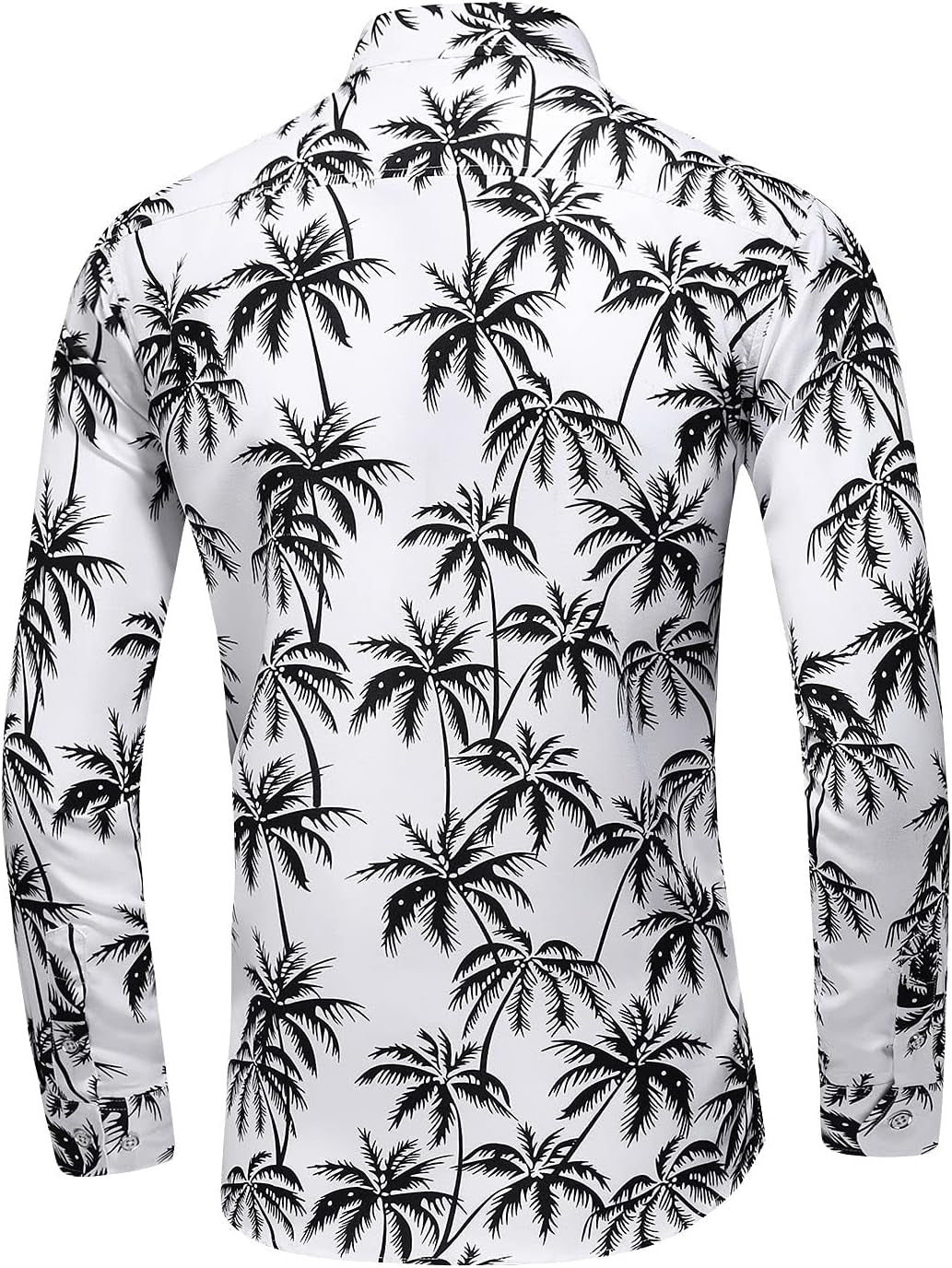 Men'S Printed Beach Hawaiian Button-Down Slim Fit Long Sleeve Dress Shirt (7015 White, Large)