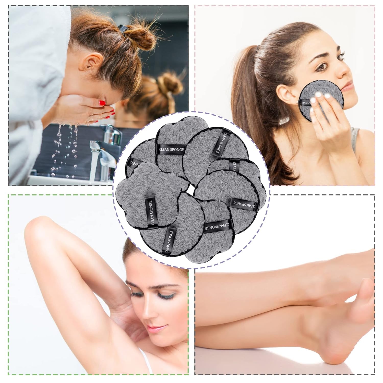 8 Pack Reusable Makeup Removing Pads Face Cleansing Pads Face Eraser Removing Cleaning Puff Soft Chemical-Free Facial Cotton Pads with Laundry Bag 4.7" Dia